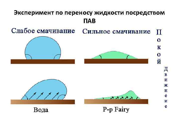 Эксперимент по переносу жидкости посредством ПАВ 