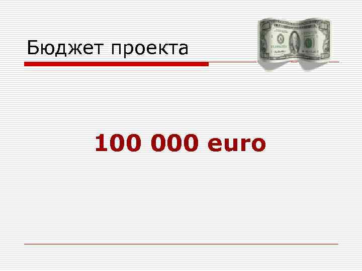 Бюджет проекта 100 000 euro 