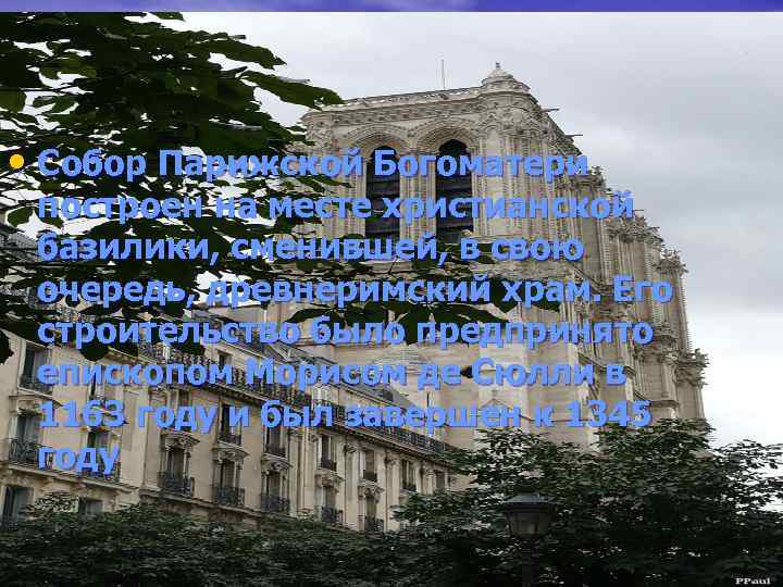  • Собор Парижской Богоматери построен на месте христианской базилики, сменившей, в свою очередь,