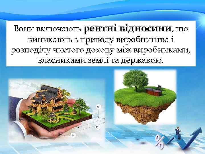 Вони включають рентні відносини, що виникають з приводу виробництва і розподілу чистого доходу між