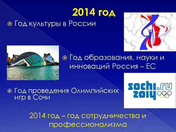2014 год Год культуры в России Год образования, науки и инноваций Россия – ЕС