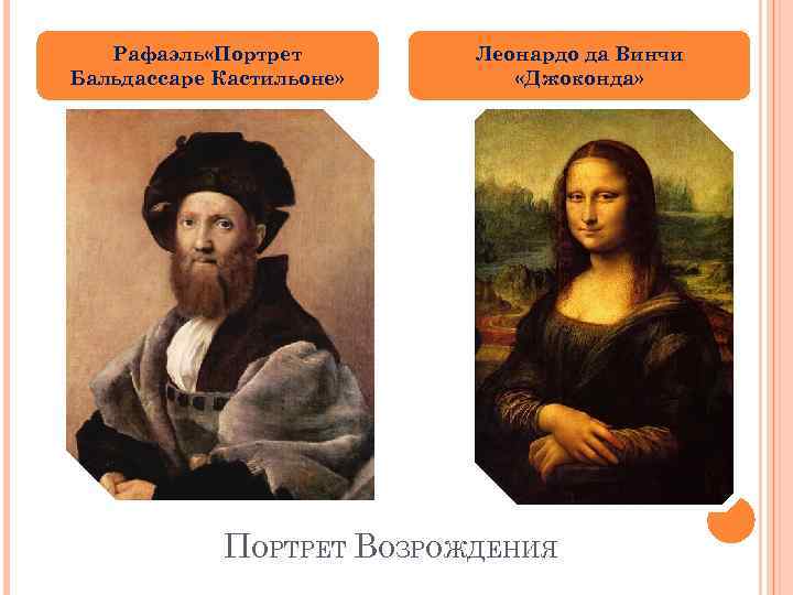 Рафаэль «Портрет Бальдассаре Кастильоне» Леонардо да Винчи «Джоконда» ПОРТРЕТ ВОЗРОЖДЕНИЯ 