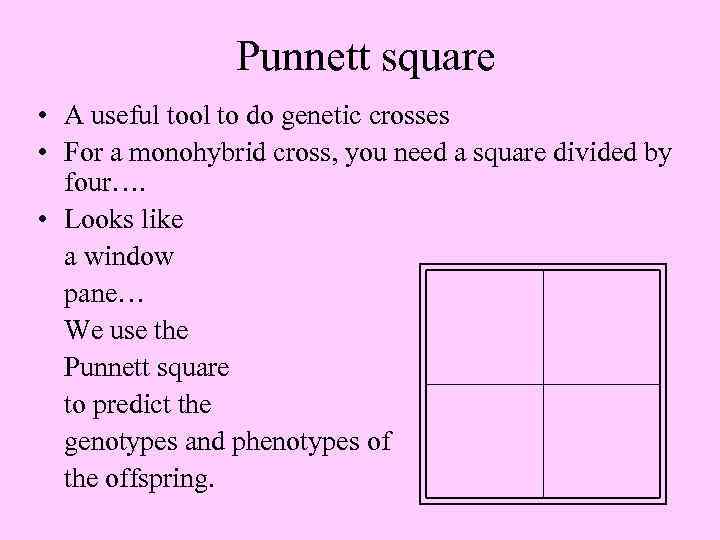 Punnett square • A useful tool to do genetic crosses • For a monohybrid