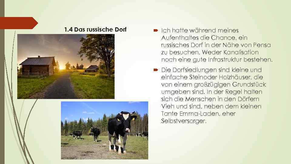 1. 4 Das russische Dorf Ich hatte während meines Aufenthaltes die Chance, ein russisches