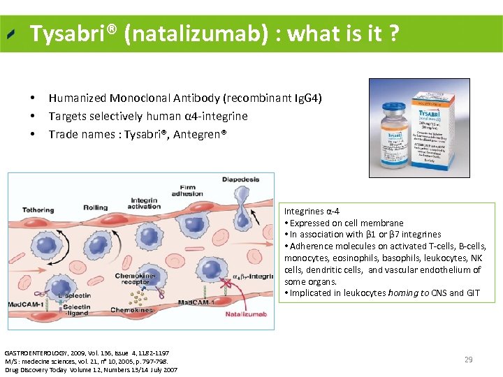 Tysabri® (natalizumab) : what is it ? • • • Humanized Monoclonal Antibody (recombinant