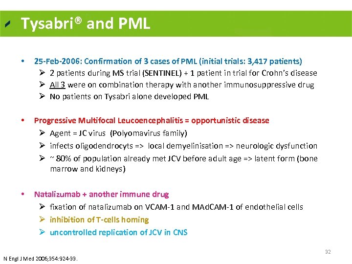 Tysabri® and PML • 25 -Feb-2006: Confirmation of 3 cases of PML (initial trials: