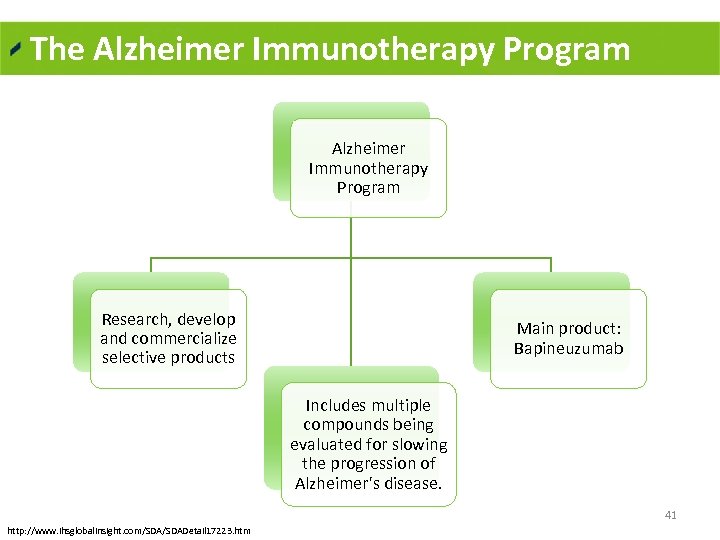 The Alzheimer Immunotherapy Program Research, develop and commercialize selective products Main product: Bapineuzumab Includes