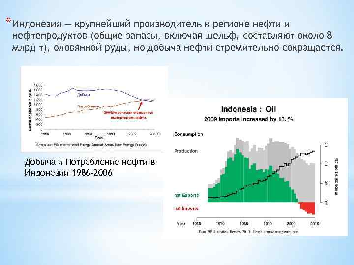 * Индонезия — крупнейший производитель в регионе нефти и нефтепродуктов (общие запасы, включая шельф,