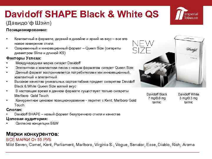 Davidoff SHAPE Black & White QS (Давидо‘ф Шэйп) Позиционирование: • Компактный в формате, дерзкий