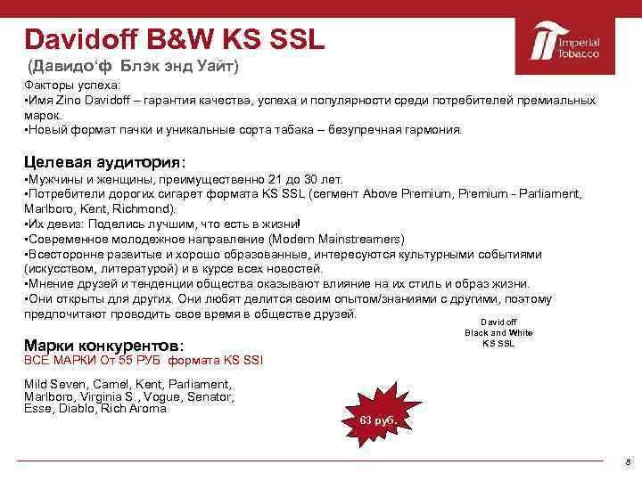 Davidoff B&W KS SSL (Давидо‘ф Блэк энд Уайт) Факторы успеха: Имя Zino Davidoff –