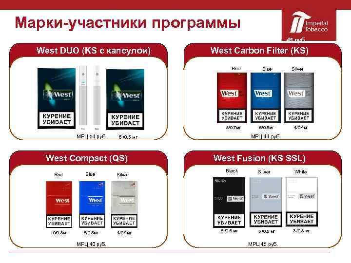 Марки-участники программы 45 руб. West DUO (KS с капсулой) West Carbon Filter (KS) Red