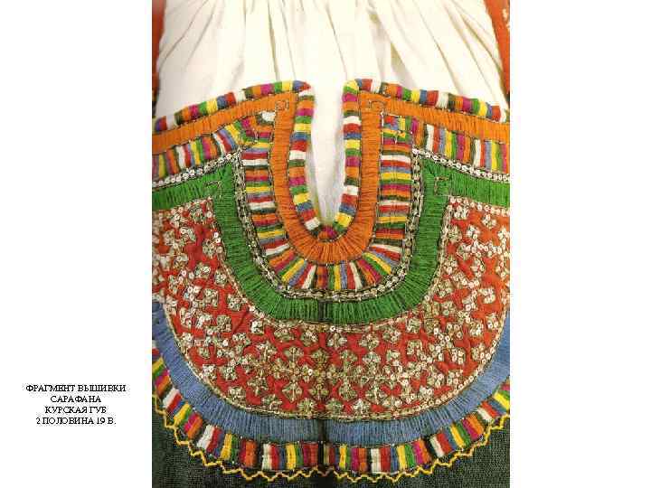 ФРАГМЕНТ ВЫШИВКИ САРАФАНА КУРСКАЯ ГУБ 2 ПОЛОВИНА 19 В. 