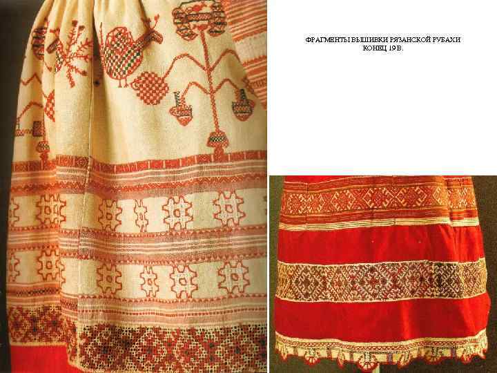 ФРАГМЕНТЫ ВЫШИВКИ РЯЗАНСКОЙ РУБАХИ КОНЕЦ 19 В. 