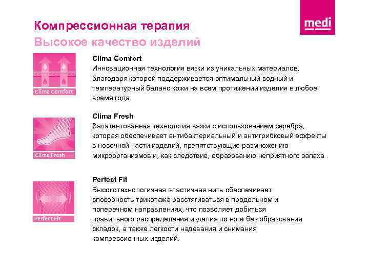 Компрессионная терапия Высокое качество изделий Clima Comfort Инновационная технология вязки из уникальных материалов, благодаря