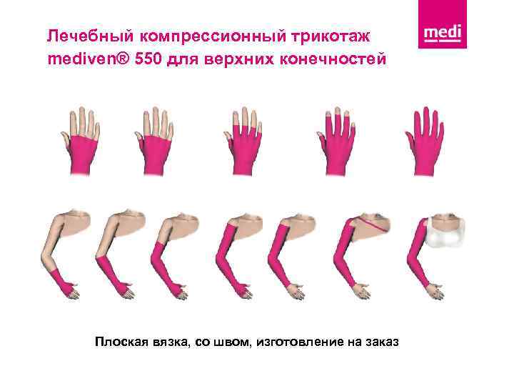 Лечебный компрессионный трикотаж mediven® 550 для верхних конечностей Плоская вязка, со швом, изготовление на