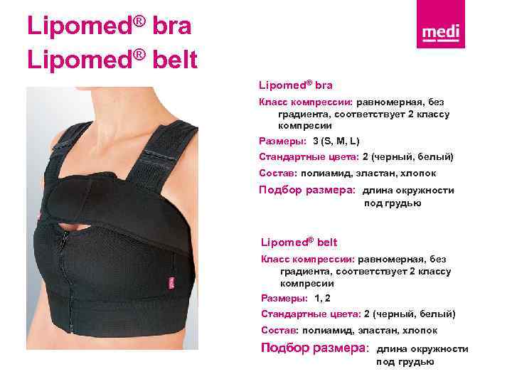 Lipomed® bra Lipomed® belt Lipomed® bra Класс компрессии: равномерная, без градиента, соответствует 2 классу
