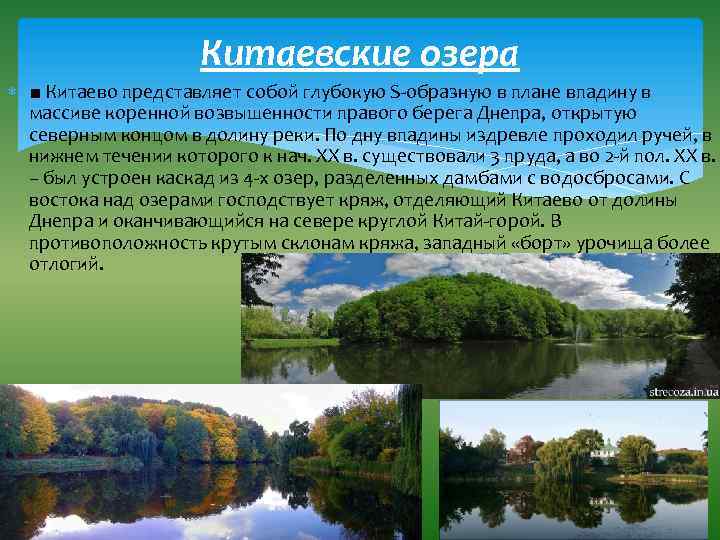 Китаевские озера ■ Китаево представляет собой глубокую S образную в плане впадину в массиве
