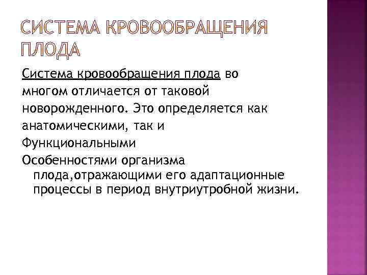 Система кровообращения плода во многом отличается от таковой новорожденного. Это определяется как анатомическими, так