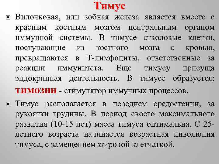 Тимус Вилочковая, или зобная железа является вместе с красным костным мозгом центральным органом иммунной