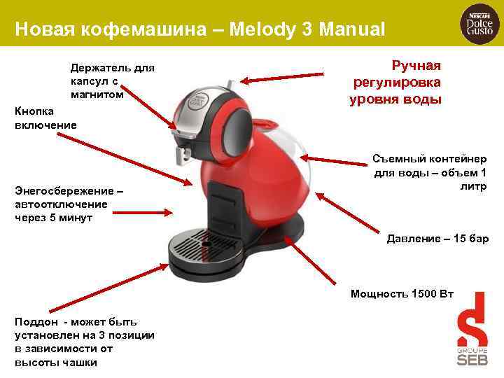 Новая кофемашина – Melody 3 Manual Держатель для капсул с магнитом Кнопка включение Энегосбережение