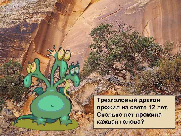 Трехголовый дракон прожил на свете 12 лет. Сколько лет прожила каждая голова? 