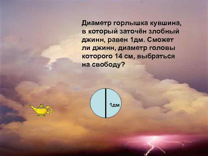 Диаметр горлышка кувшина, в который заточён злобный джинн, равен 1 дм. Сможет ли джинн,