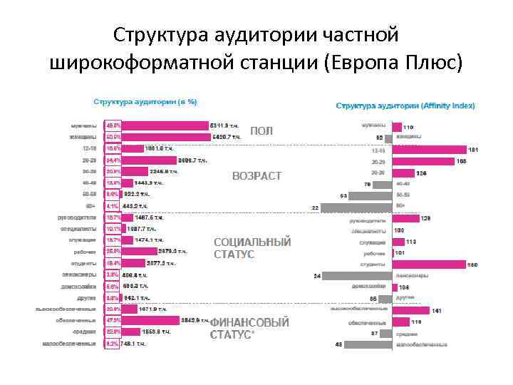 Структура аудитории частной широкоформатной станции (Европа Плюс) 