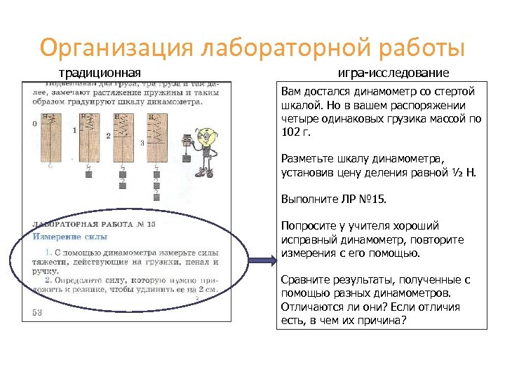 Организация лабораторной работы традиционная игра-исследование Вам достался динамометр со стертой шкалой. Но в вашем