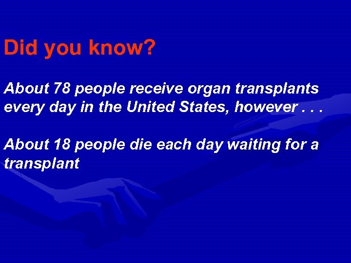 Did you know? About 78 people receive organ transplants every day in the United