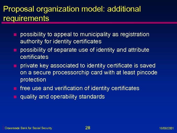 Proposal organization model: additional requirements n n n possibility to appeal to municipality as