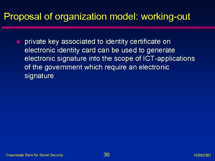 Proposal of organization model: working-out n private key associated to identity certificate on electronic