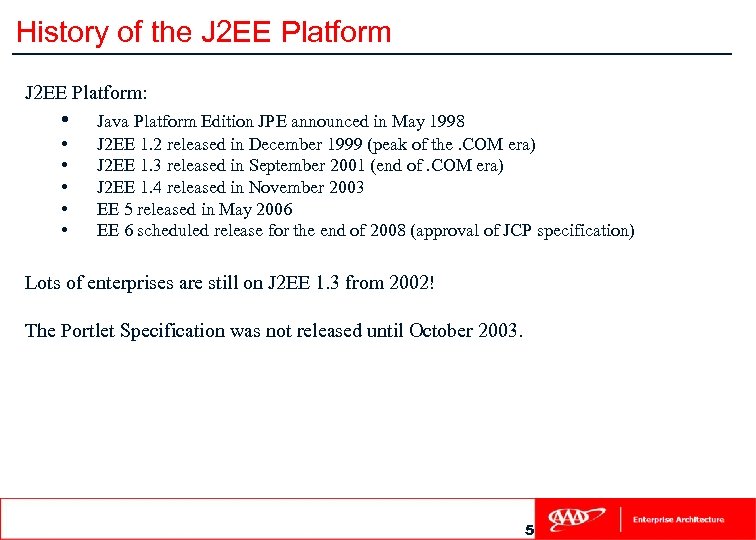 History of the J 2 EE Platform: • • • Java Platform Edition JPE