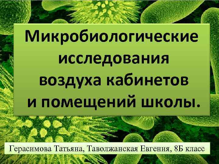 Микробиологические исследования воздуха кабинетов и помещений школы. Герасимова Татьяна, Таволжанская Евгения, 8 Б класс