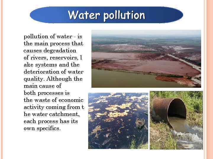 Water pollution of water - is the main process that causes degradation of rivers,