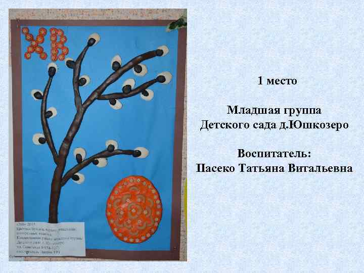 1 место Младшая группа Детского сада д. Юшкозеро Воспитатель: Пасеко Татьяна Витальевна 