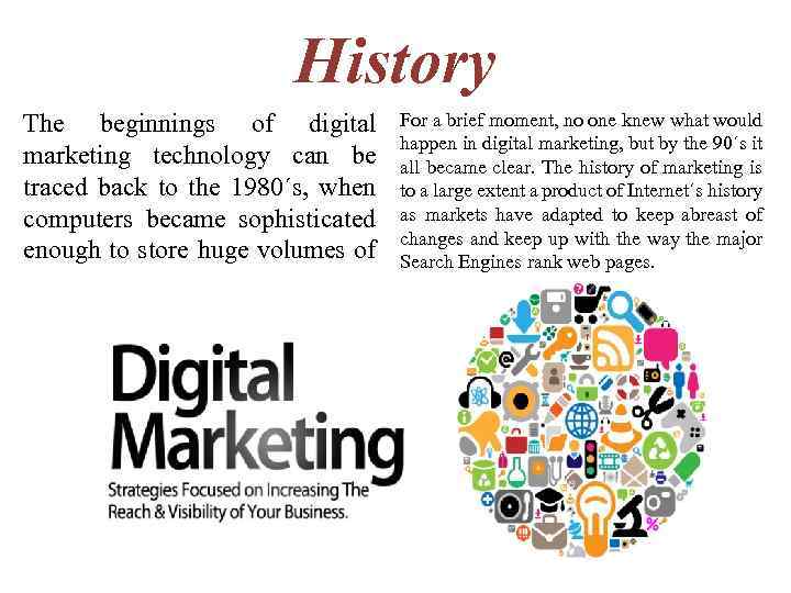History The beginnings of digital marketing technology can be traced back to the 1980´s,