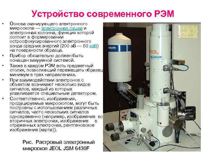 Принципиальная схема растрового сканирующего электронного микроскопа при работе в режиме рма