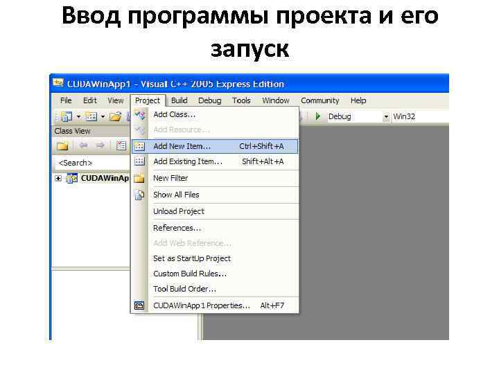 Ввод программы проекта и его запуск 