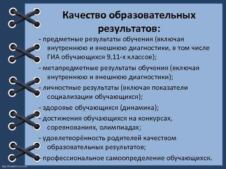 Качество образовательных результатов: - предметные результаты обучения (включая внутреннюю и внешнюю диагностики, в том