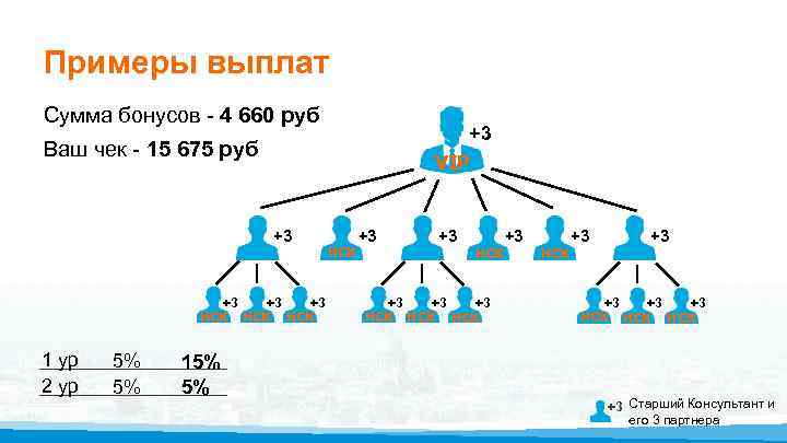Примеры выплат Сумма бонусов - 4 660 руб +3 Ваш чек - 15 675