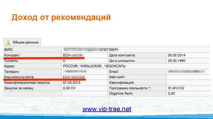 Доход от рекомендаций www. vip-tree. net 