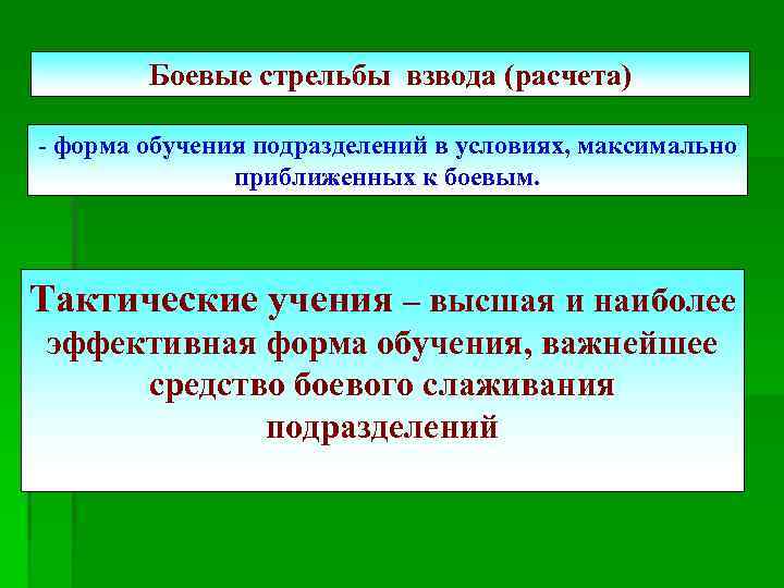 Боевые стрельбы взвода (расчета) - форма обучения подразделений в условиях, максимально приближенных к боевым.