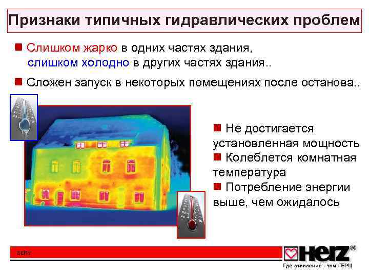 Признаки типичных гидравлических проблем n Слишком жарко в одних частях здания, слишком холодно в