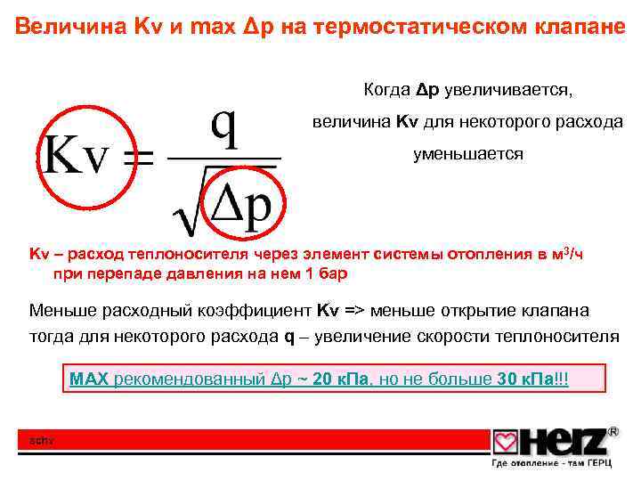 Величина Kv и max Δp на термостатическом клапане Когда Δp увеличивается, величина Kv для