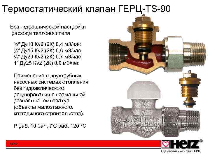 Термостатический клапан ГЕРЦ-TS-90 Без гидравлической настройки расхода теплоносителя ⅜″ Ду10 Кv 2 (2 К)