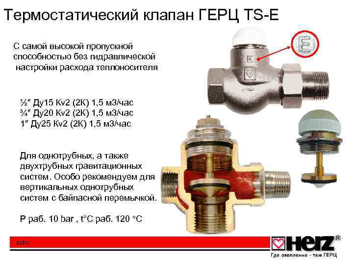 Термостатический клапан ГЕРЦ TS-E C самой высокой пропускной способностью без гидравлической настройки расхода теплоносителя