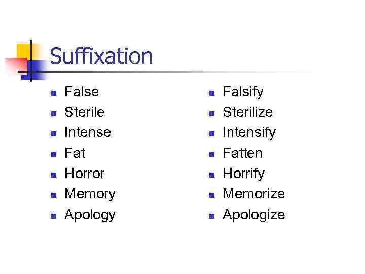 Suffixation n n n False Sterile Intense Fat Horror Memory Apology n n n