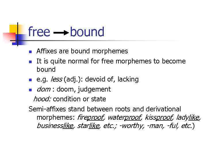 free bound Affixes are bound morphemes n It is quite normal for free morphemes