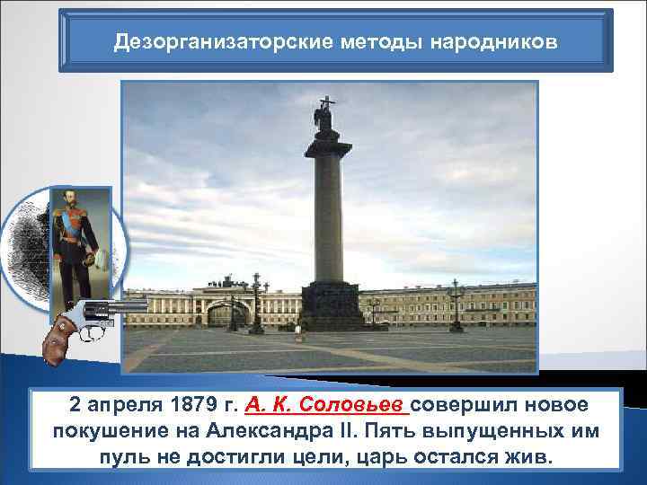 Дезорганизаторские методы народников 2 апреля 1879 г. А. К. Соловьев совершил новое А. К.