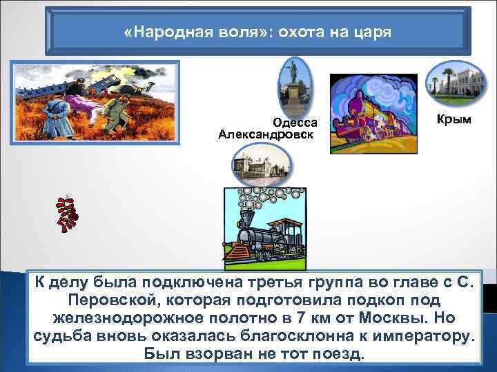  «Народная воля» : охота на царя Москва Одесса Александровск Крым Первая состояла из